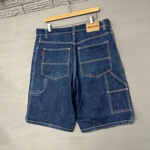 Neo Blue Mens Carpenter Denim Shorts Dark Wash Contrast Stitch Size 36 Utility
